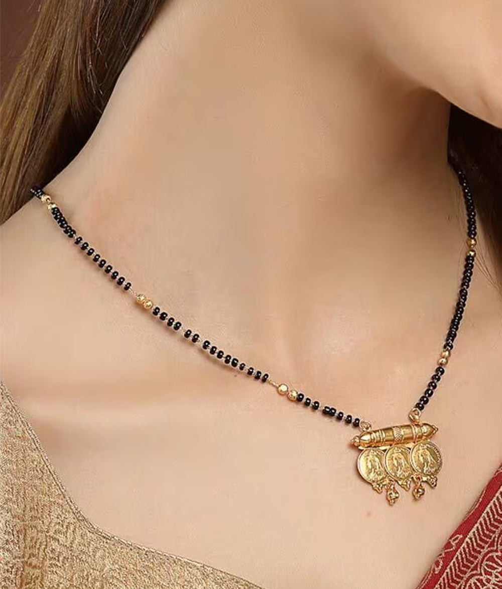 Jewels Kafe Jewellery Gold Plated Black Beads Coin Mangalsutra for women