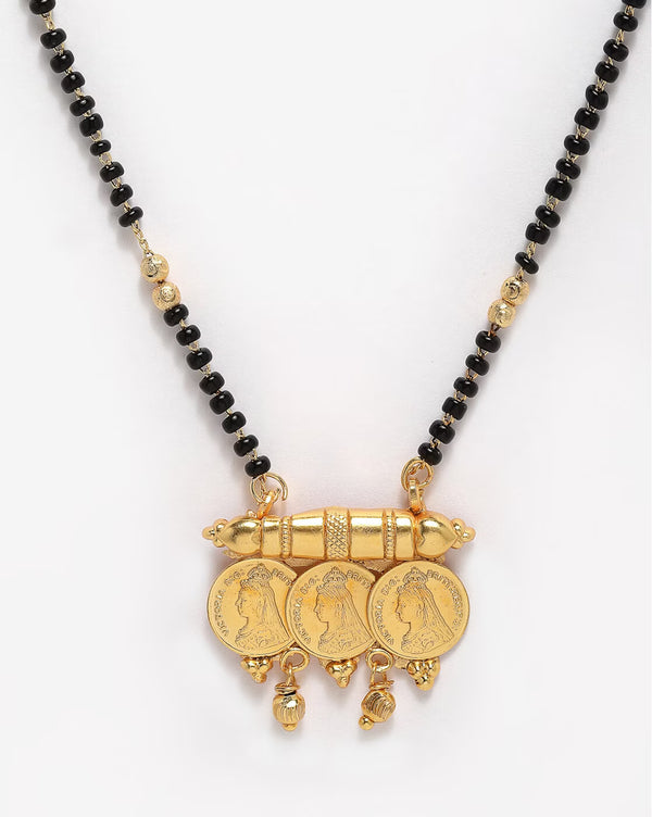 Jewels Kafe Jewellery Gold Plated Black Beads Coin Mangalsutra for women