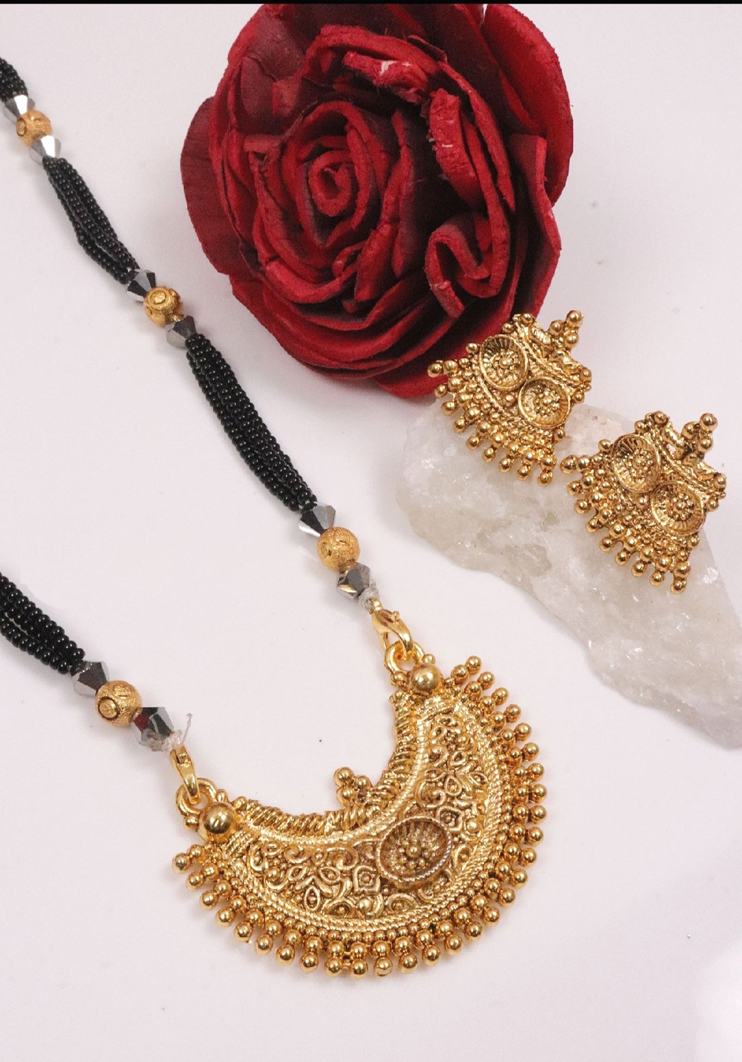 Jewels Kafe Jewellery One gram gold plated 30 inch long Mangalsutra set with Earrings for women Main image