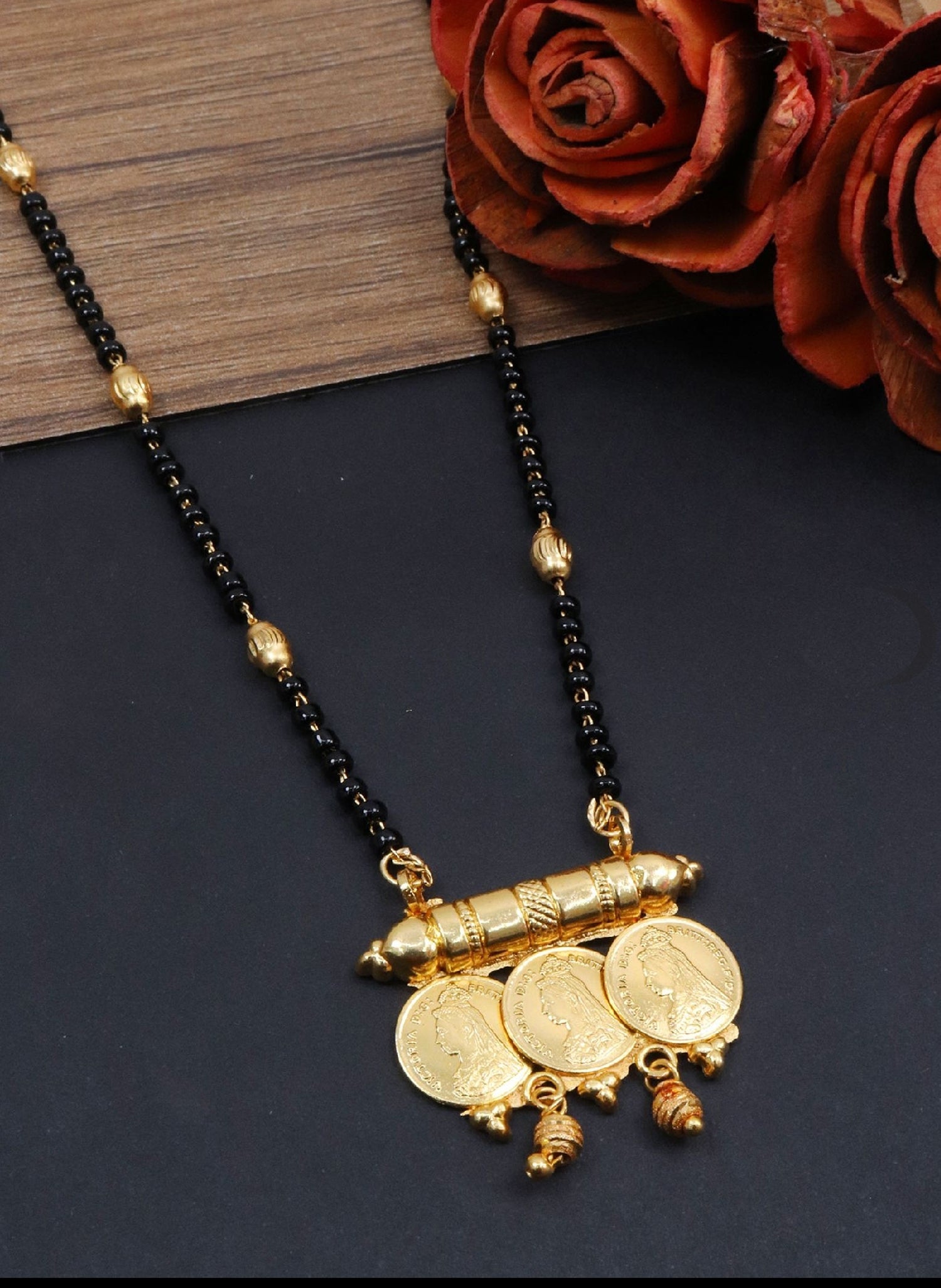 Jewels Kafe Jewellery Gold Plated Black Beads Coin Mangalsutra for women Main image