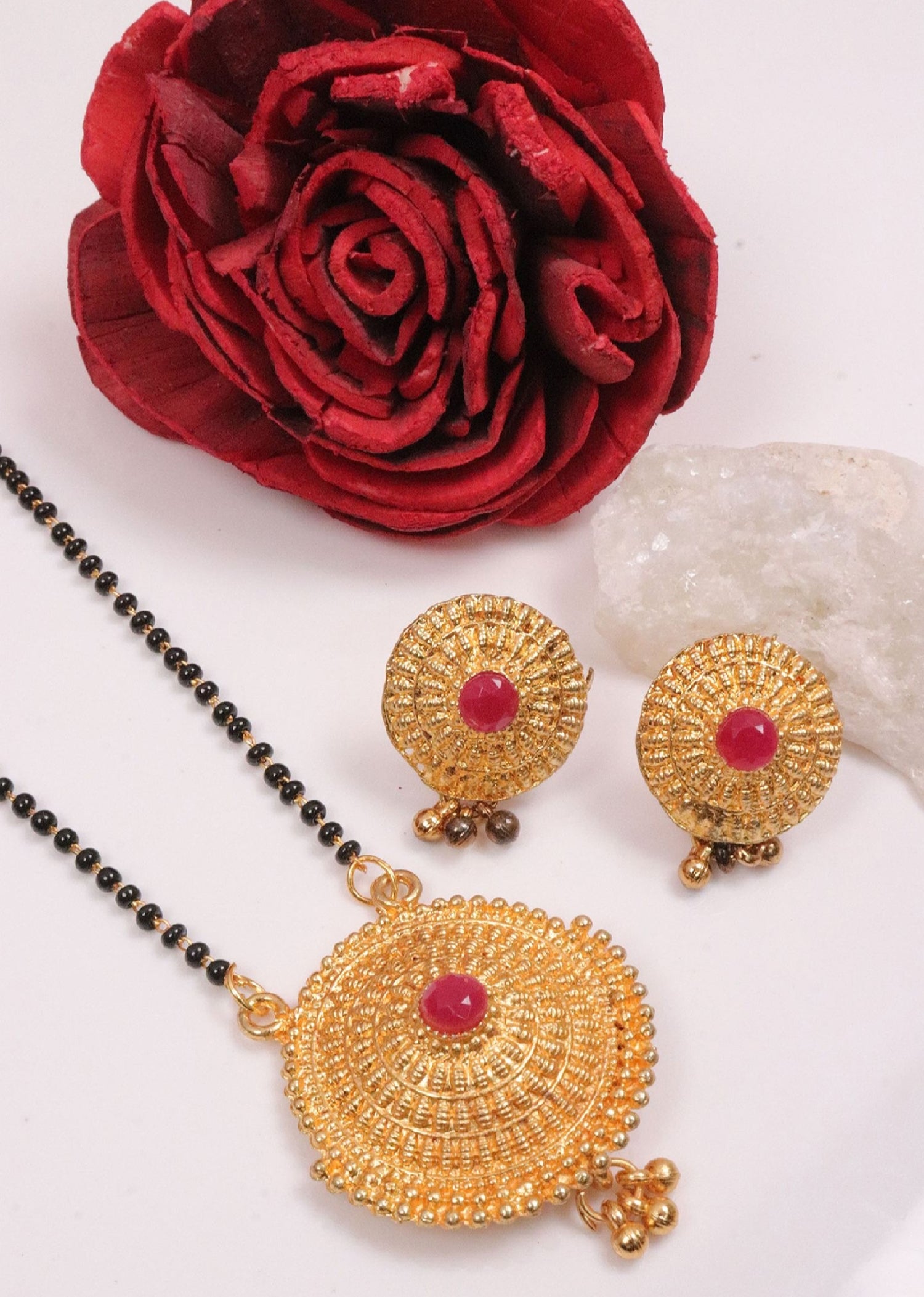 Jewels Kafe Jewellery One gram gold plated Mangalsutra set with Earrings for women Main image
