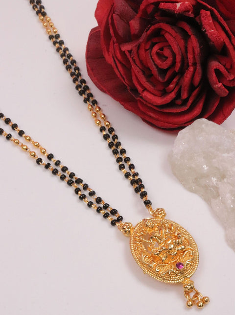 Jewels Kafe Lakshmi Pendant With Moti Gold Black Beads Chain Mangalsutra Jewels Kafe