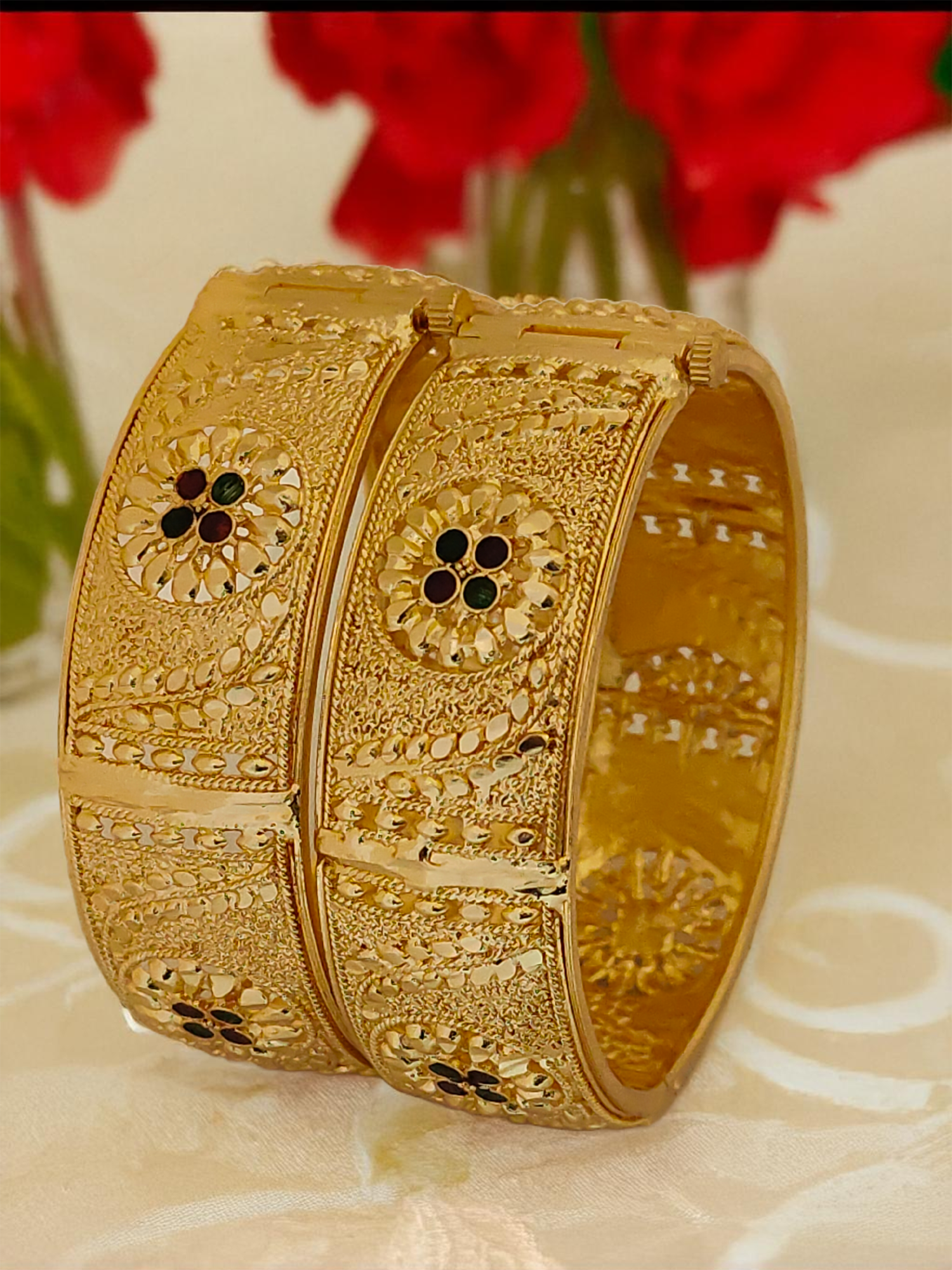 Jewels Kafe Gold Plated Bangle/Kada Set (Pack of 2)