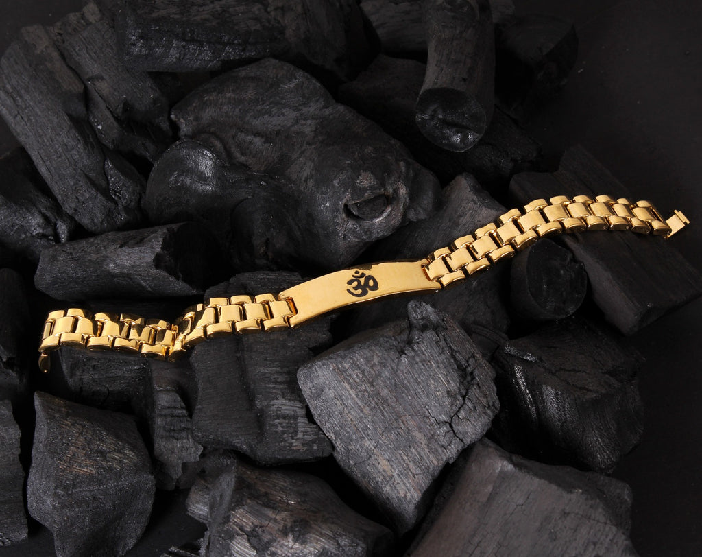 Jewels Kafe Om Broad Gold Plated Bracelet for Men