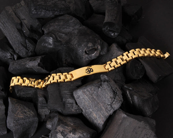 Jewels Kafe Om Broad Gold Plated Bracelet for Men