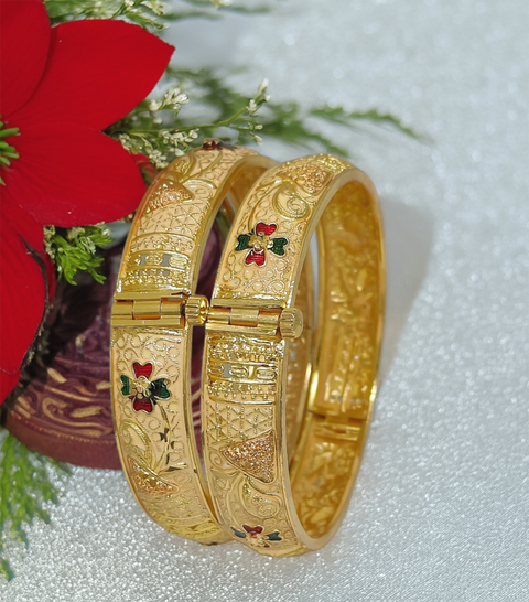 Jewels Kafe Gold Plated Bangle/Kada Set (Pack of 2) 2.8