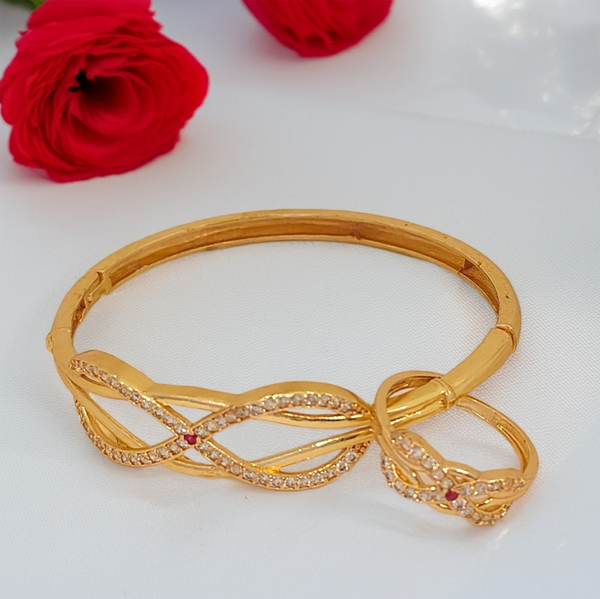 Jewels Kafe Anti-Tarnish Golden Adjustable Free Size Women’s Bracelet/Kada & Ring Combo