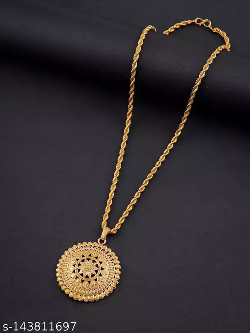 Jewels Kafe Gold Plated Brass Pendant Chain Set for Men and Women