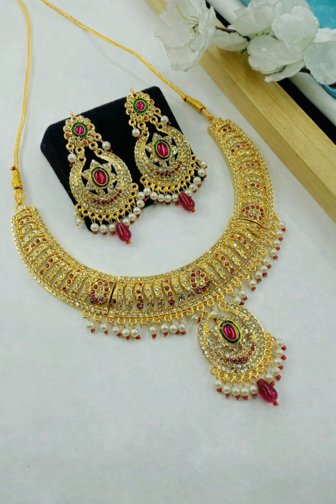 Jewels Kafe Traditional Gold Finish Necklace Set with Matching Earrings