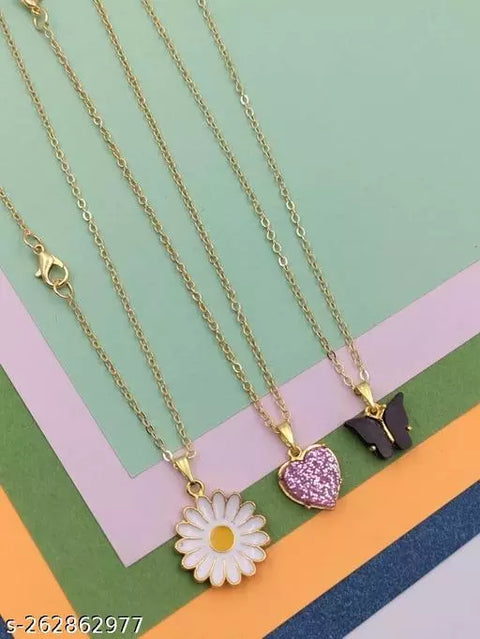 Jewels Kafe Butterfly Flower And Heart shape pendant chain necklace for women and girls Jewels Kafe