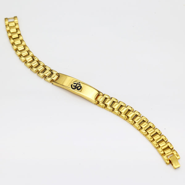 Jewels Kafe Om Broad Gold Plated Bracelet for Men