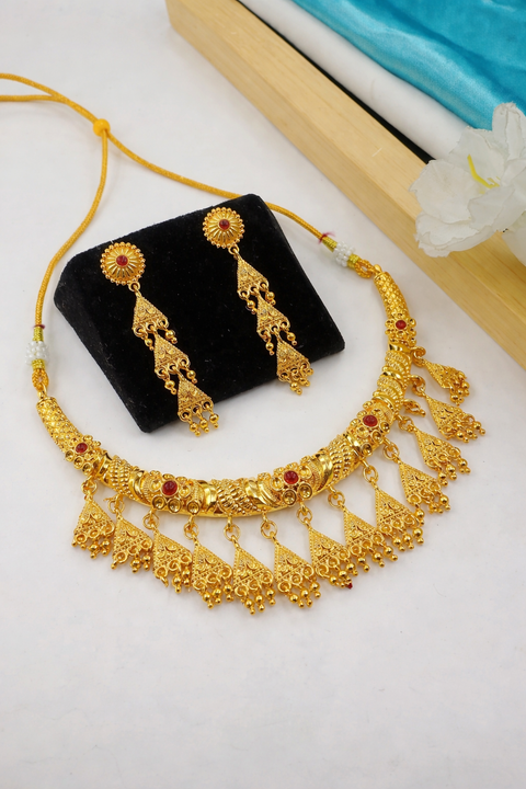 Jewels Kafe Traditional Gold-Finish Necklace Set with Earrings