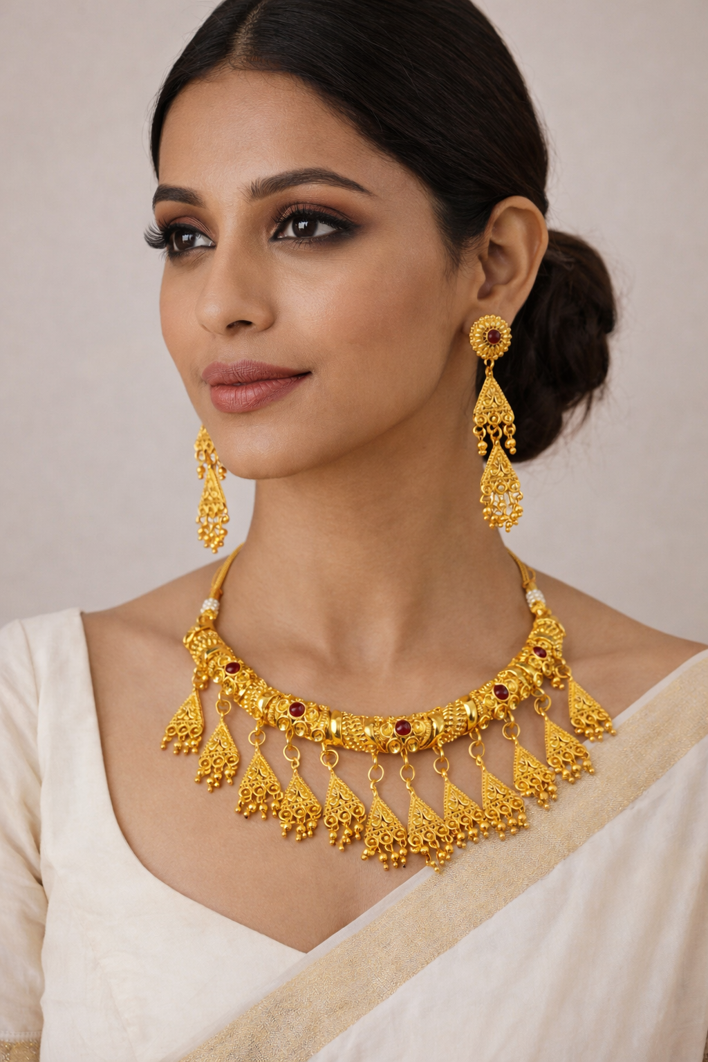Jewels Kafe Traditional Gold-Finish Necklace Set with Earrings Main image