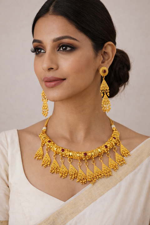 Jewels Kafe Traditional Gold-Finish Necklace Set with Earrings
