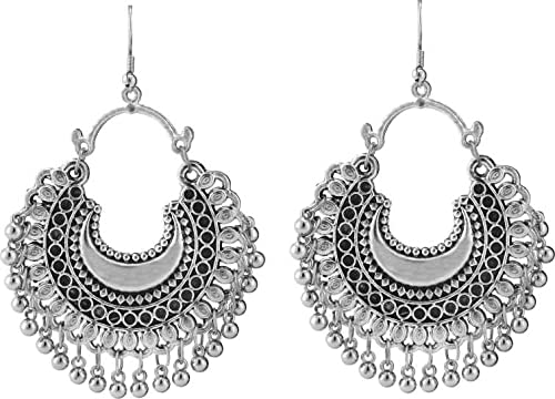 Jewels Kafe Oxidised Afghani Chandbali Earrings (SILVER) Main image