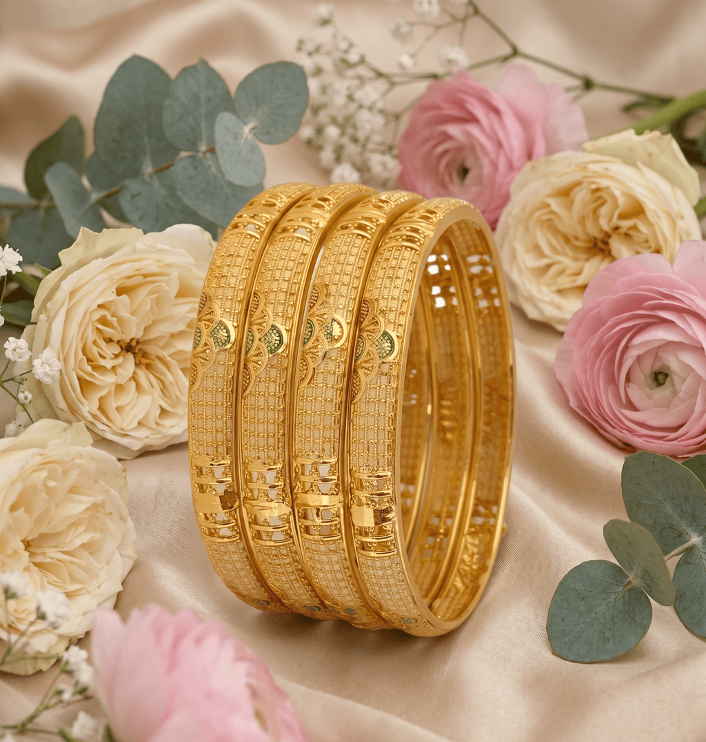 Jewels Kafe Traditional Gold-Plated Textured Kada Bangles Set (Pack of 4) Jewels Kafe