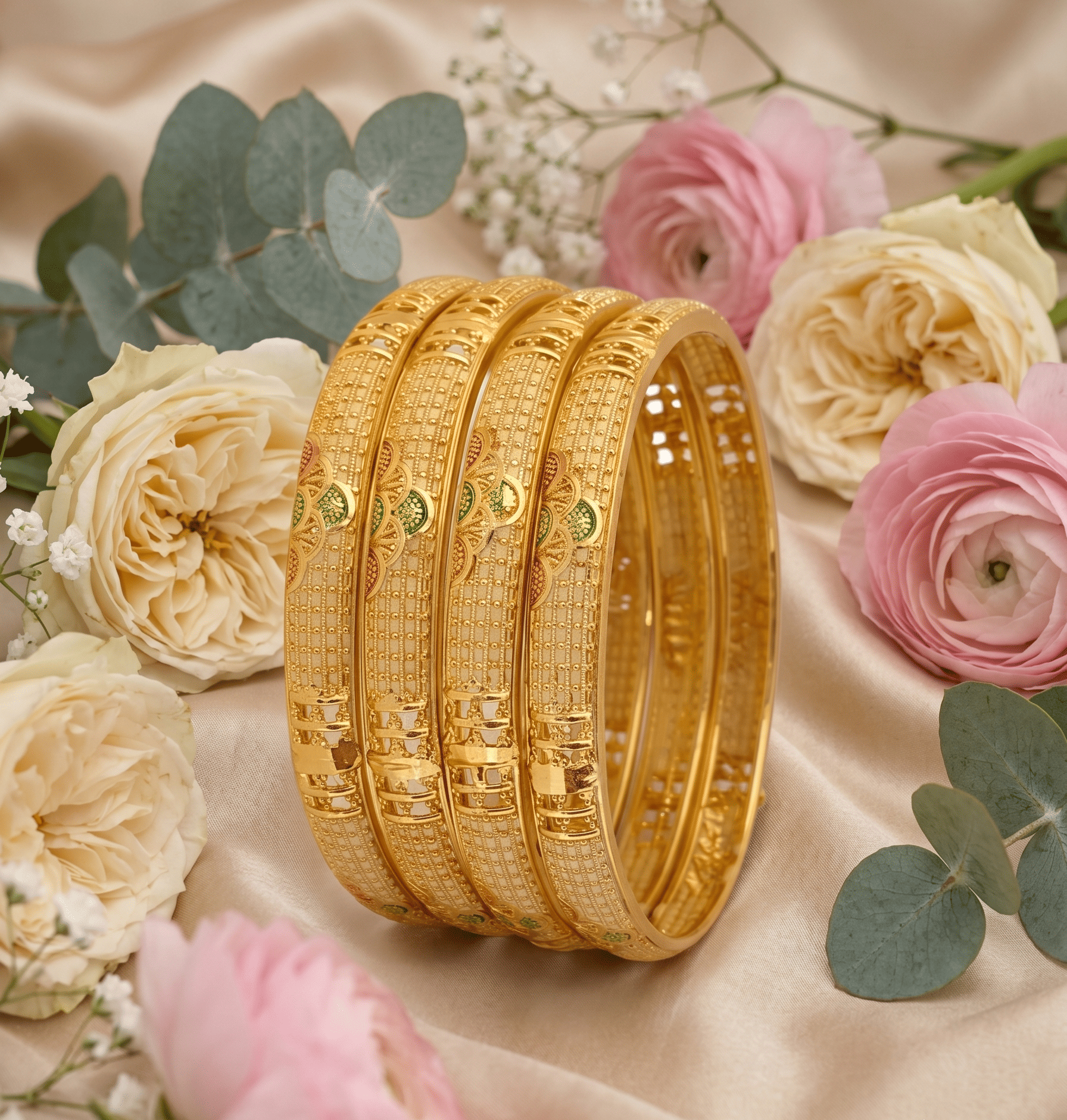 Jewels Kafe Traditional Gold-Plated Textured Kada Bangles Set (Pack of 4) Jewels Kafe