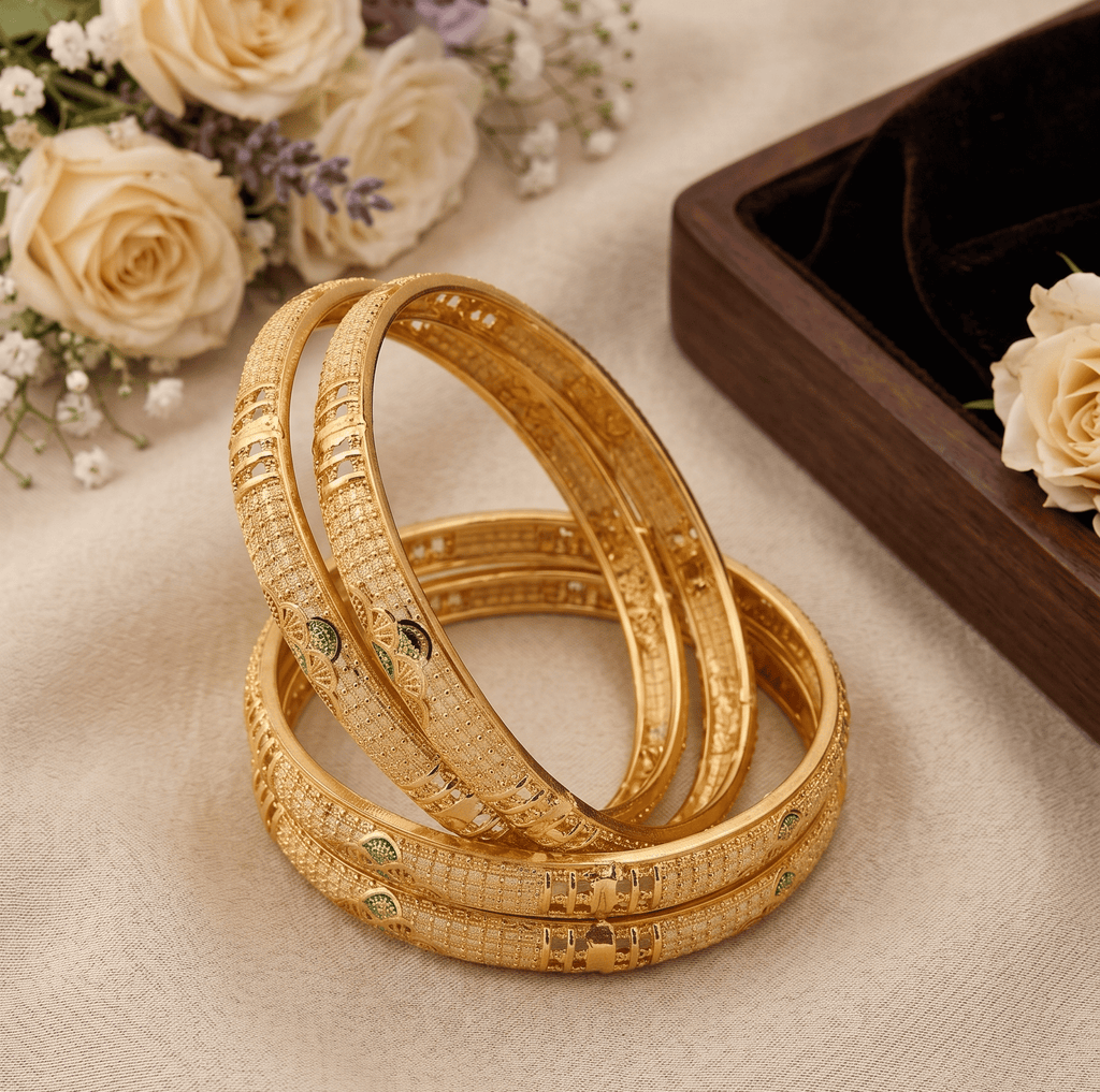 Jewels Kafe Traditional Gold-Plated Textured Kada Bangles Set (Pack of 4) Jewels Kafe