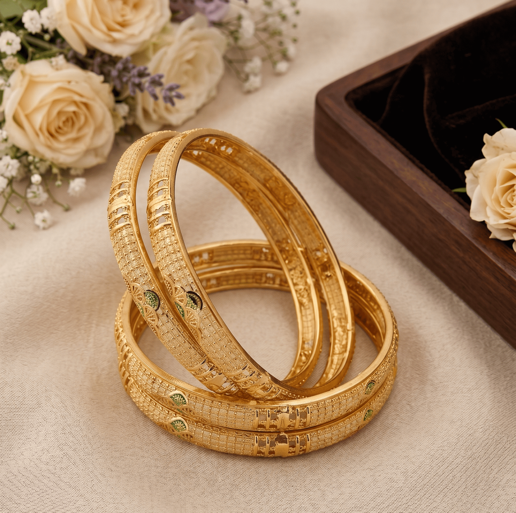 Jewels Kafe Traditional Gold-Plated Textured Kada Bangles Set (Pack of 4) Jewels Kafe