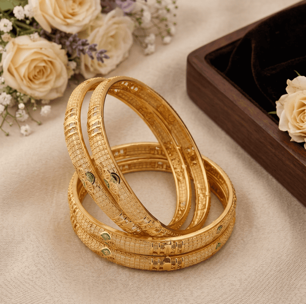 Jewels Kafe Traditional Gold-Plated Textured Kada Bangles Set (Pack of 4) Jewels Kafe