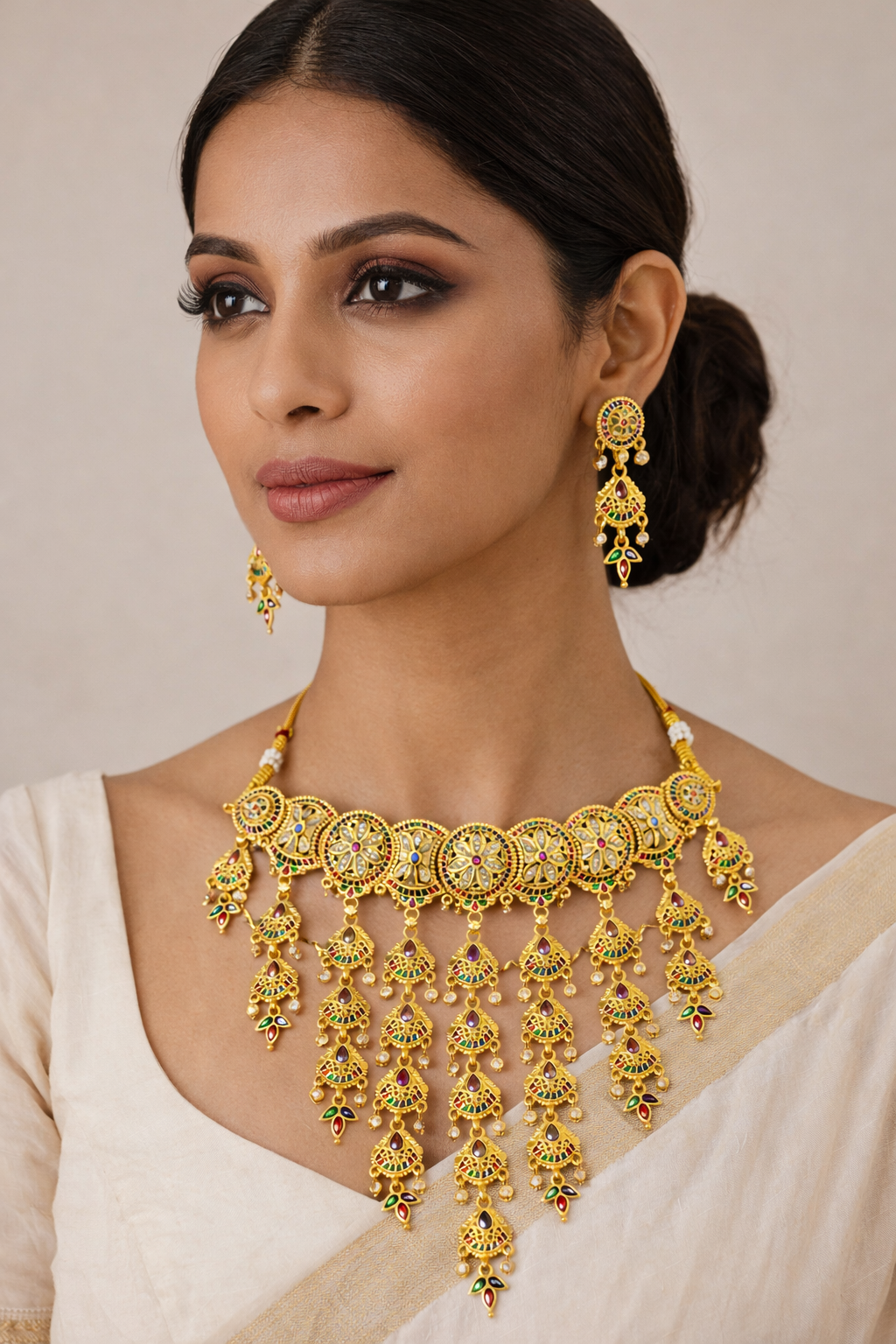 Jewels Kafe Royal Multicolor Kundan Necklace Set with Earrings Main image