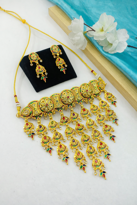 Jewels Kafe Royal Multicolor Kundan Necklace Set with Earrings