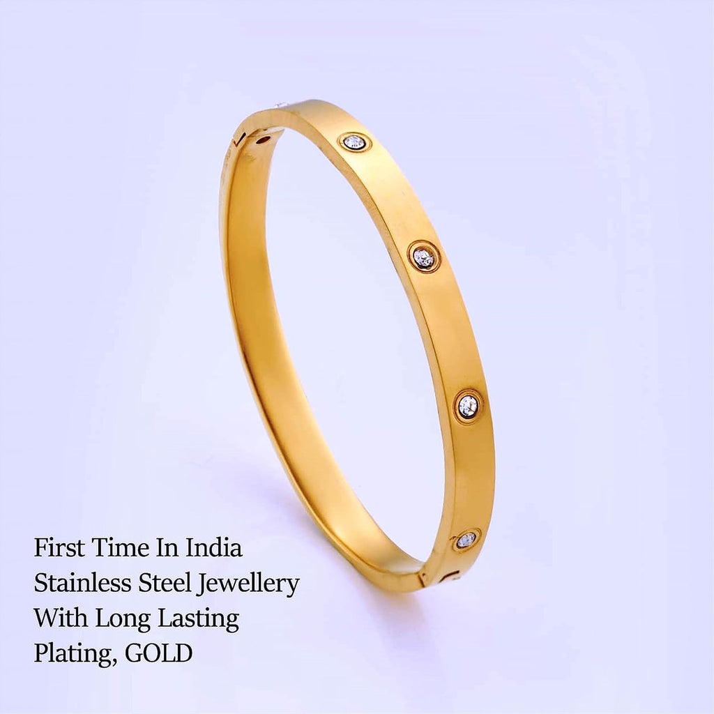 Jewels Kafe Classic Love Gold Plated Mens and Womens Kada Bracelet