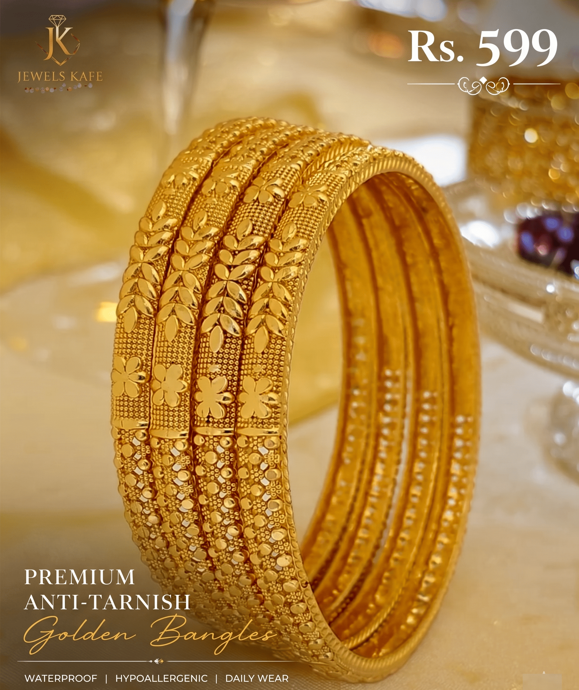 Jewels Kafe Anti-Tarnish Gold Plated Bangle Set of 4