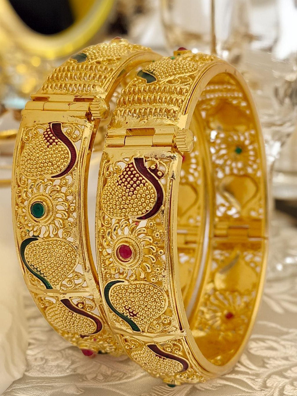 Jewels Kafe Gold Plated Bangle/Kada Set (Pack of 2) 2.10