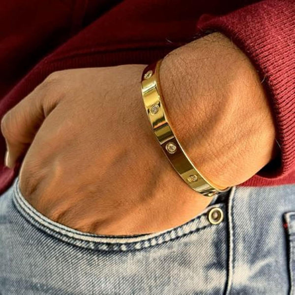 Jewels Kafe Classic Love Gold Plated Mens and Womens Kada Bracelet