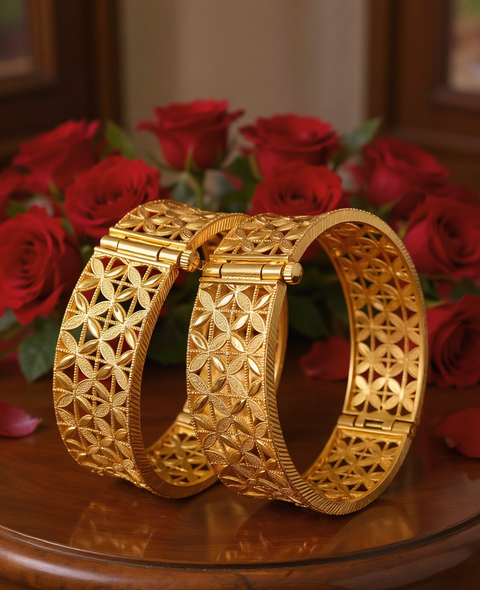 Jewels Kafe Gold Plated Bangle/Kada Set (Pack of 2) 2.8