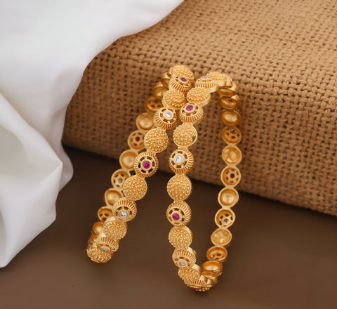 Jewels Kafe Gold Plated Bangle Set of 2 2.8