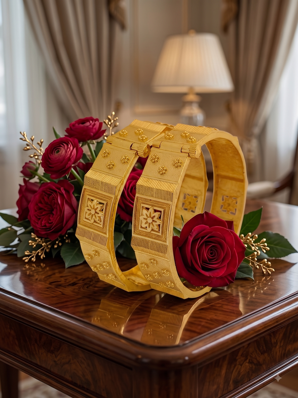 Jewels Kafe Gold Plated Bangle/Kada Set (Pack of 2)