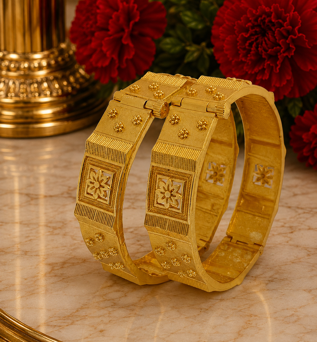 Jewels Kafe Gold Plated Bangle/Kada Set (Pack of 2)