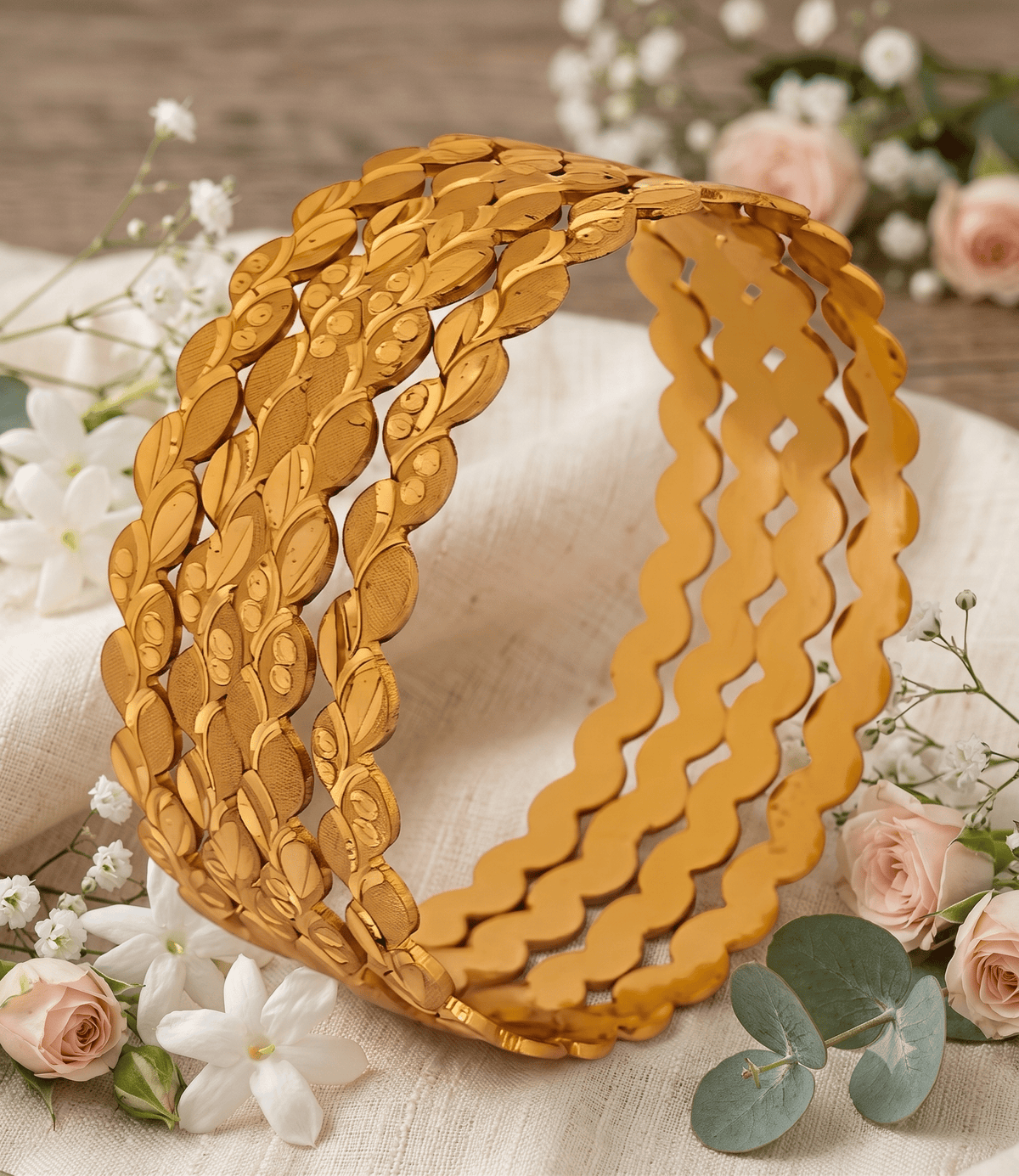 Jewels Kafe Traditional Gold-Plated Textured Kada Bangles Set (Pack of 4) Jewels Kafe