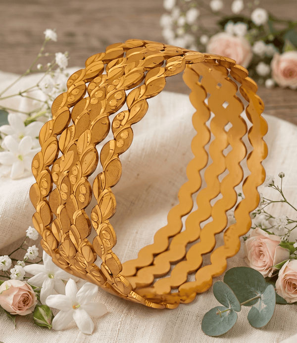 Jewels Kafe Traditional Gold-Plated Textured Kada Bangles Set (Pack of 4) Jewels Kafe