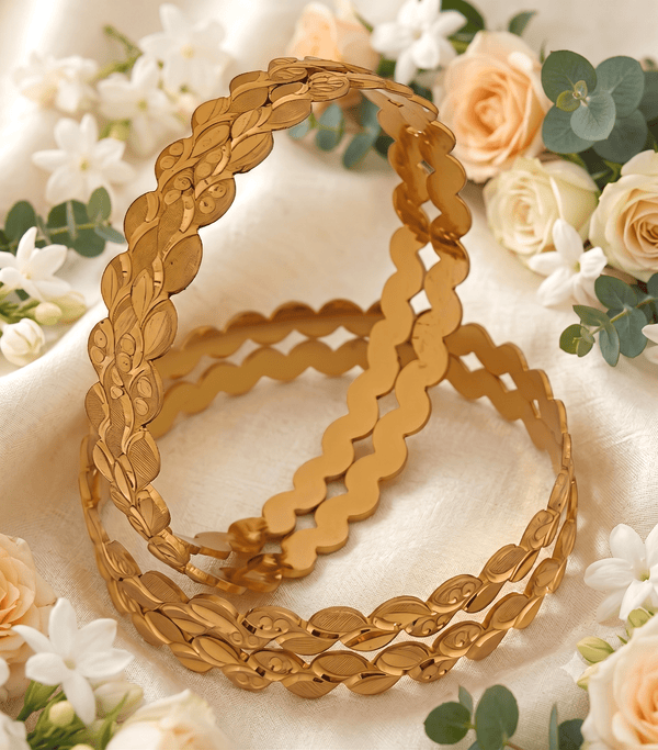 Jewels Kafe Traditional Gold-Plated Textured Kada Bangles Set (Pack of 4) Jewels Kafe