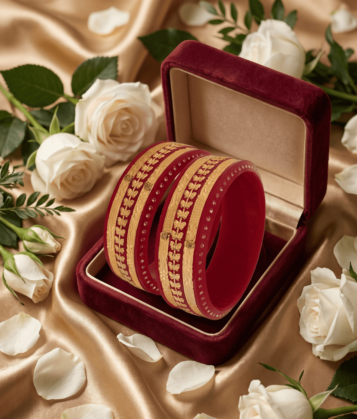 Jewels Kafe™ Premium Anti-Tarnish Gold Plated Red & Golden Bangles Set 2.8