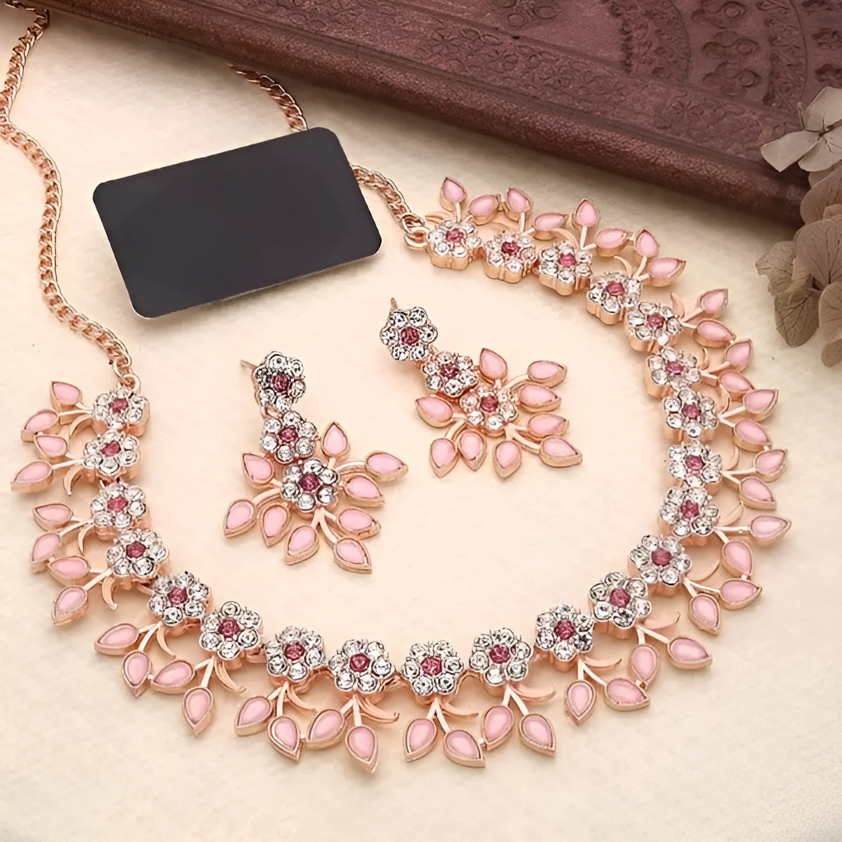 Jewels Kafe Brass Rose Gold AD Necklace Set Main image