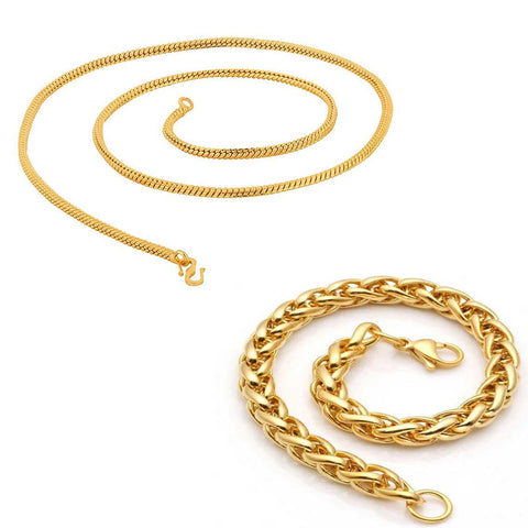 Jewels Kafe Trending Gold Plated Men's Chain & Bracelet Combo Jewels Kafe