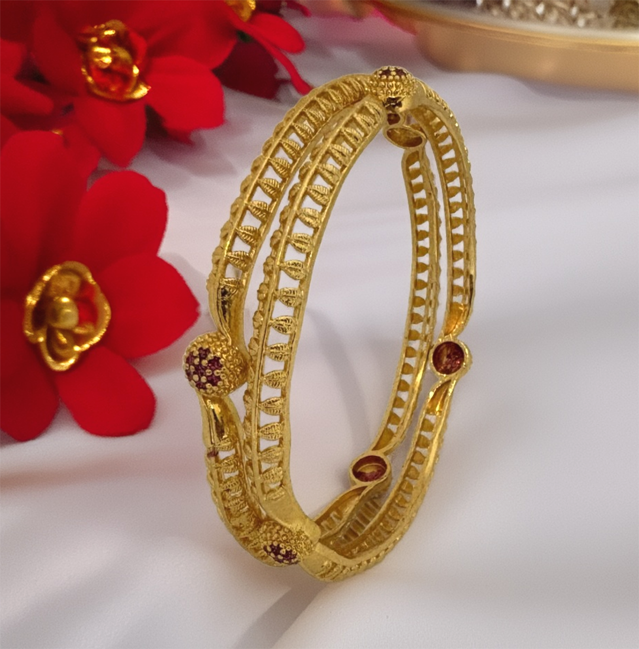 Jewels Kafe Gold Plated Bangle Set of 2 2.8