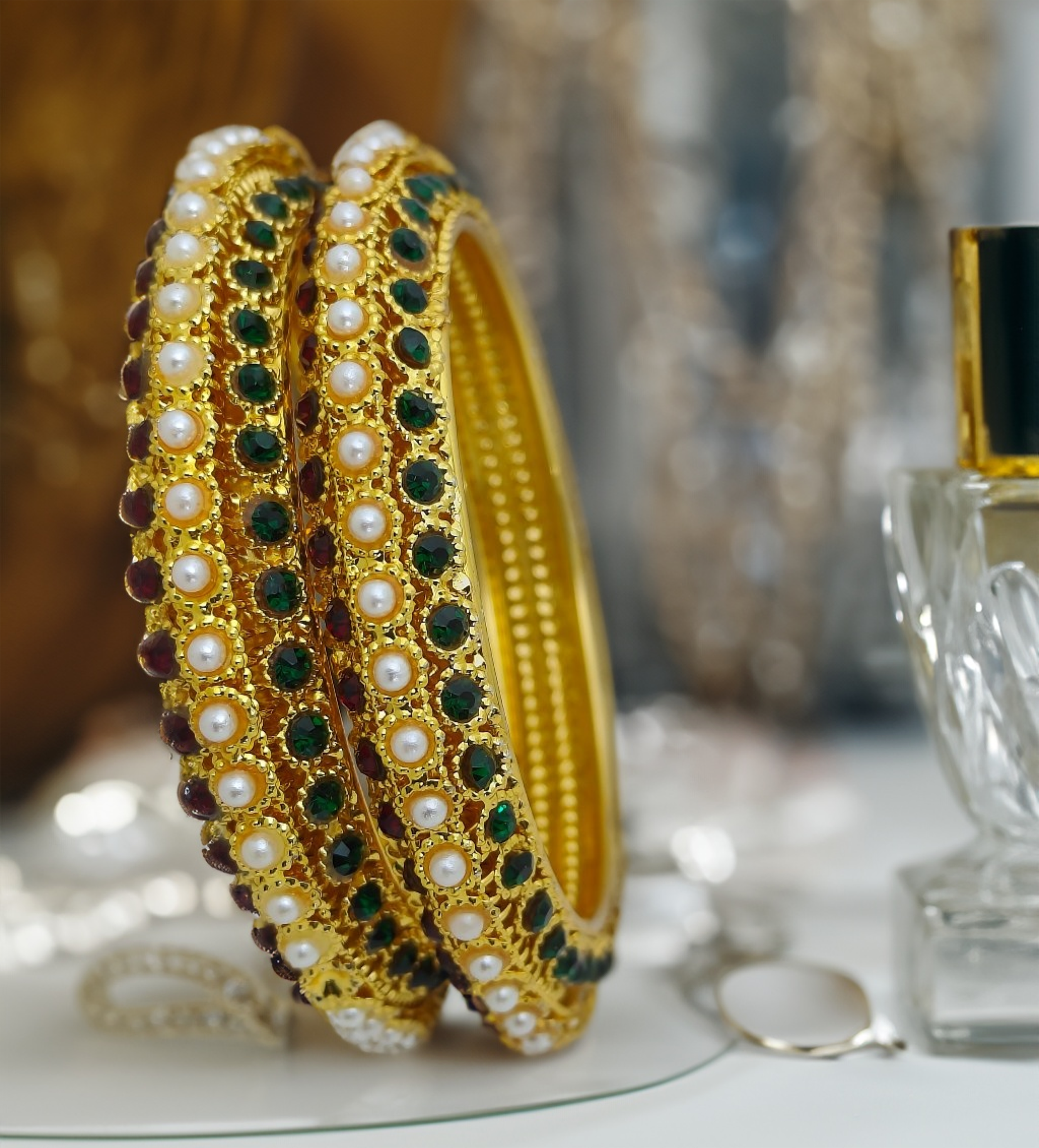 Jewels Kafe Gold Plated Pearl Bangle Set 2.8