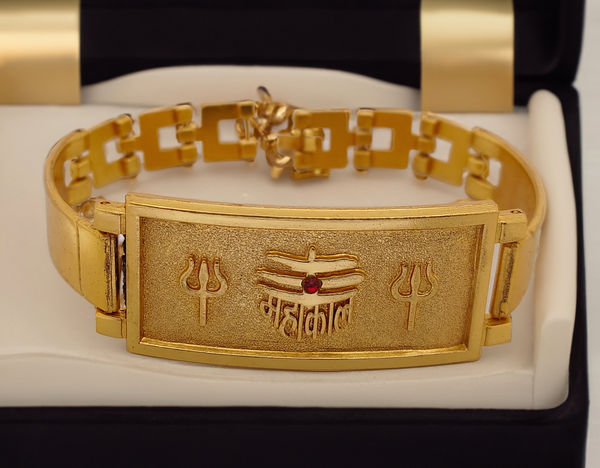 Jewels Kafe Mahakal and Trishul Broad Bracelet Kada for Men