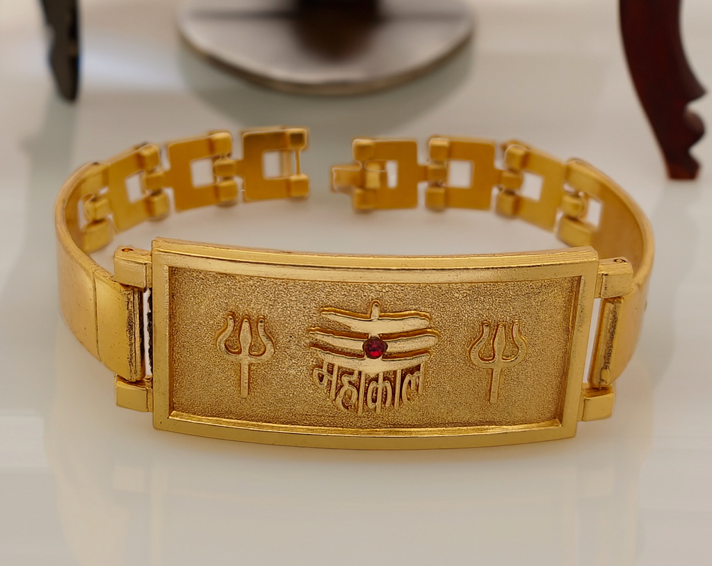 Jewels Kafe Mahakal and Trishul Broad Bracelet Kada for Men