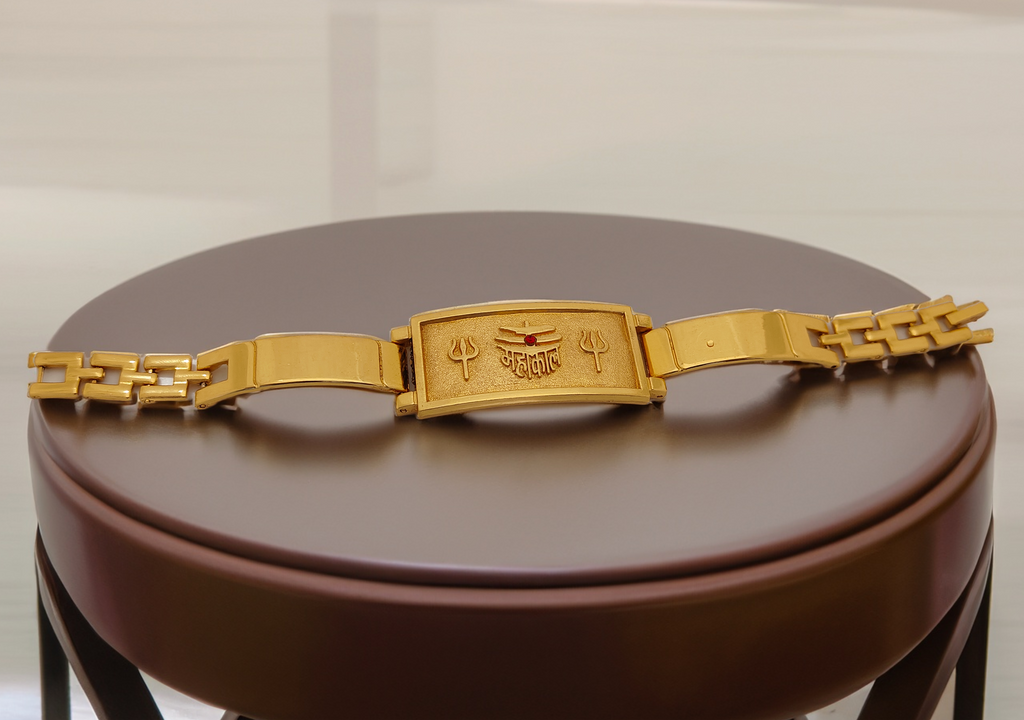 Jewels Kafe Mahakal and Trishul Broad Bracelet Kada for Men