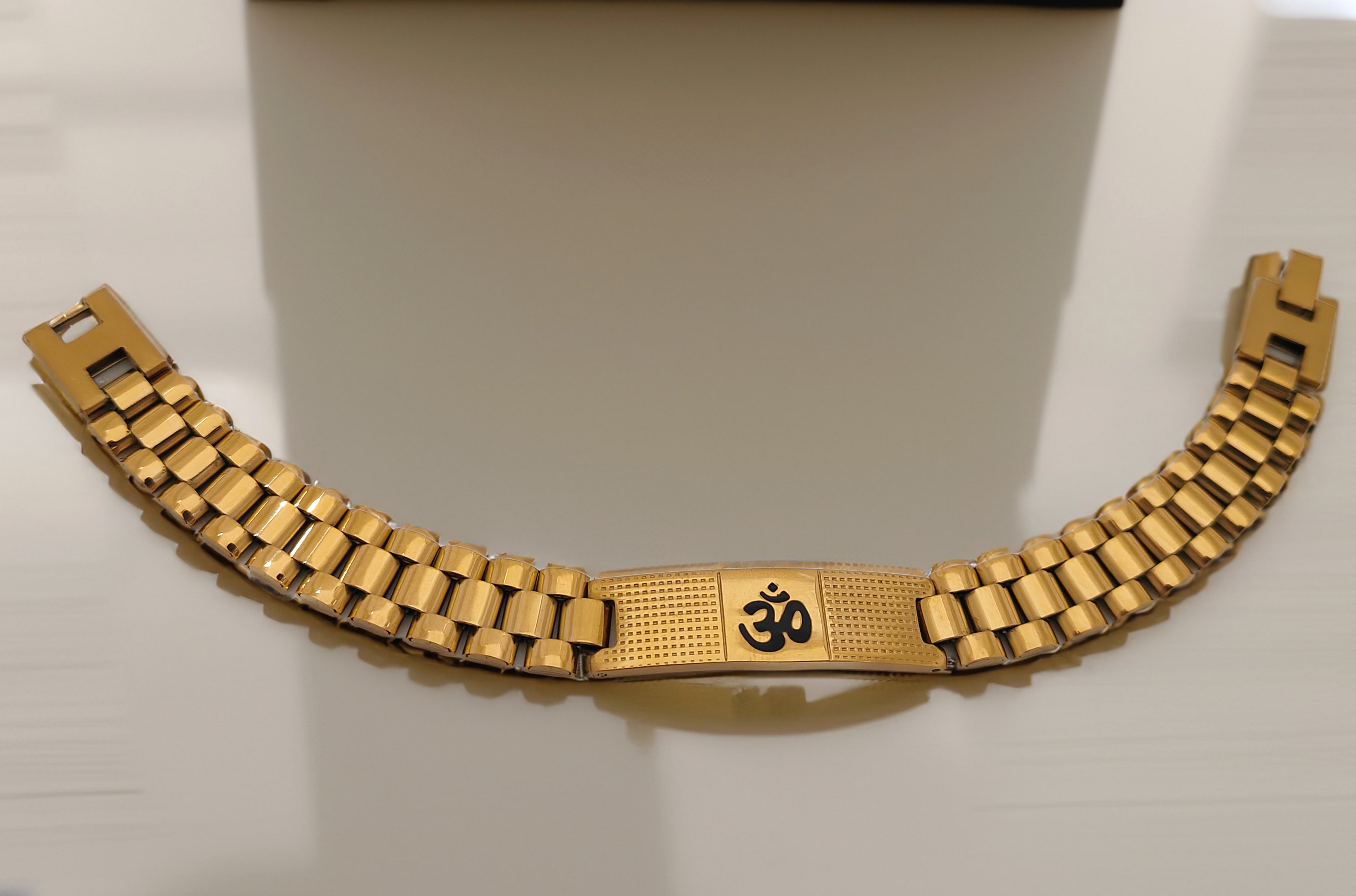 Jewels Kafe Om Broad Gold Plated Bracelet for Men