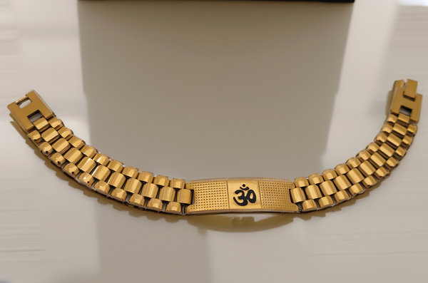 Jewels Kafe Om Broad Gold Plated Bracelet for Men