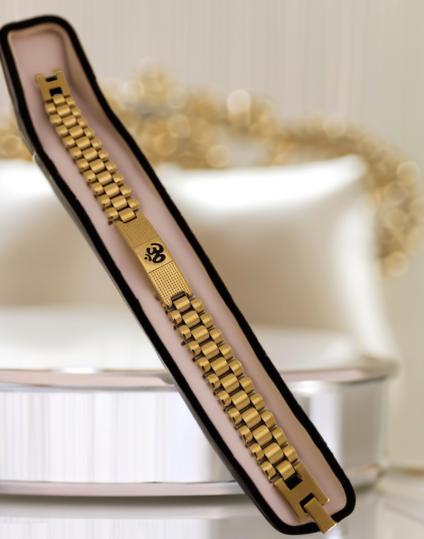 Jewels Kafe Om Broad Gold Plated Bracelet for Men