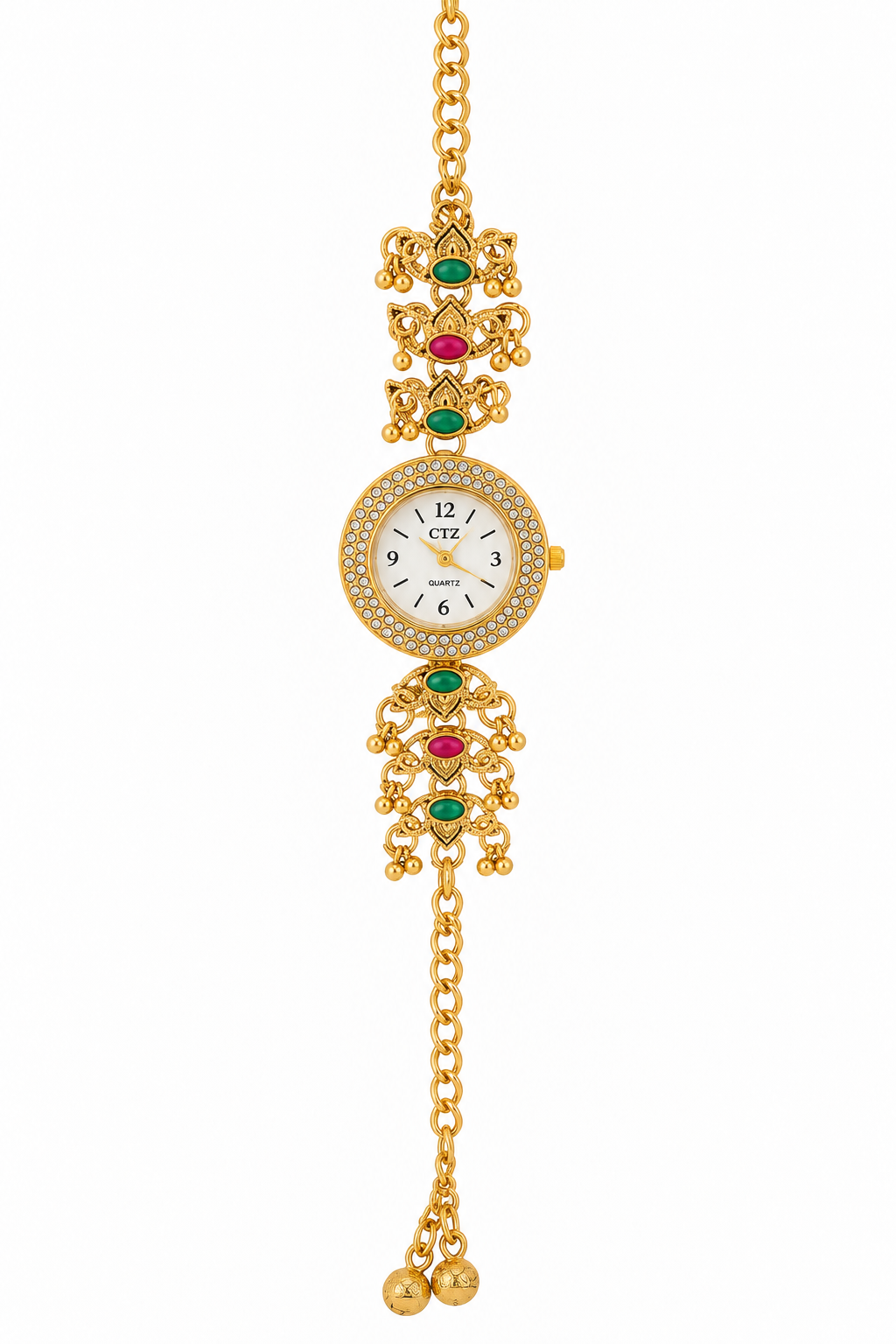 Jewels Kafe™ Royal Rajwadi Gold-Plated Ladies Watch with Red & Green Stone Detailing Jewels Kafe