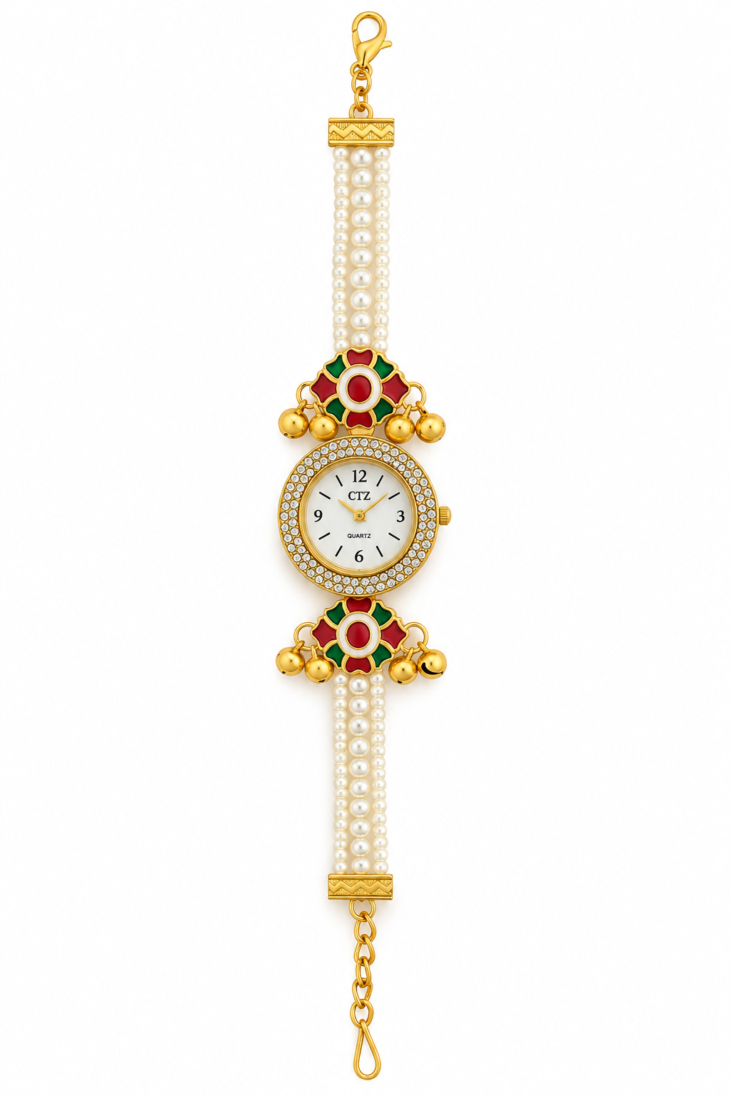 Jewels Kafe™ Gold Plated Pearl Strap Rajwadi Watch for Women Jewels Kafe